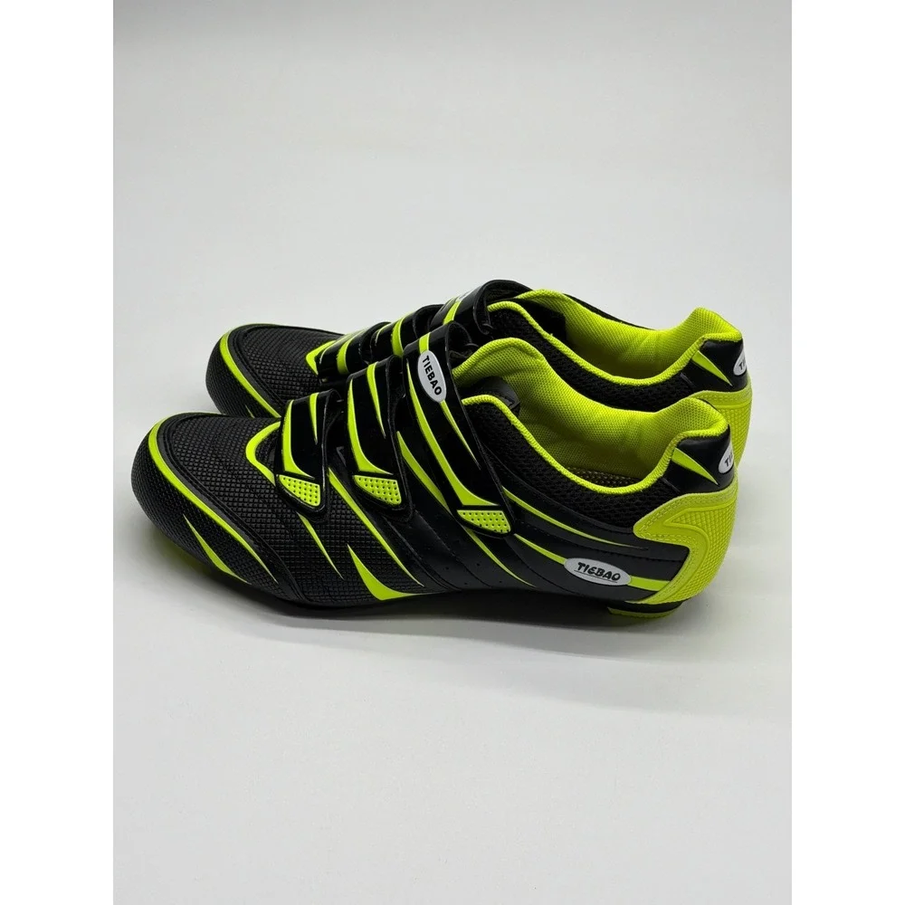 Tiebao Road Cycling Shoes‎ Mens 9 Black Neon Yellow 3-Bolt Cleat Compatible